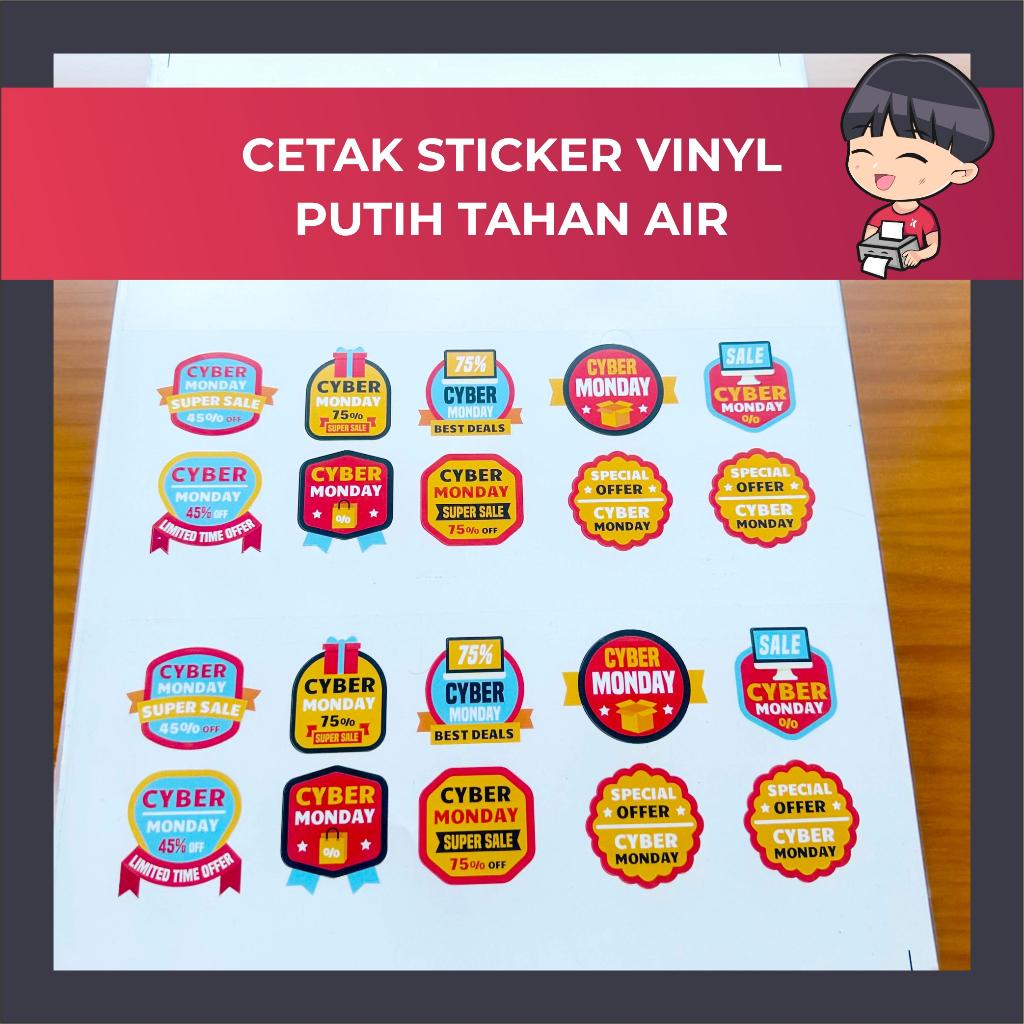 

Cetak Sticker label Stiker makanan minuman TAHAN AIR bahan VINYL
