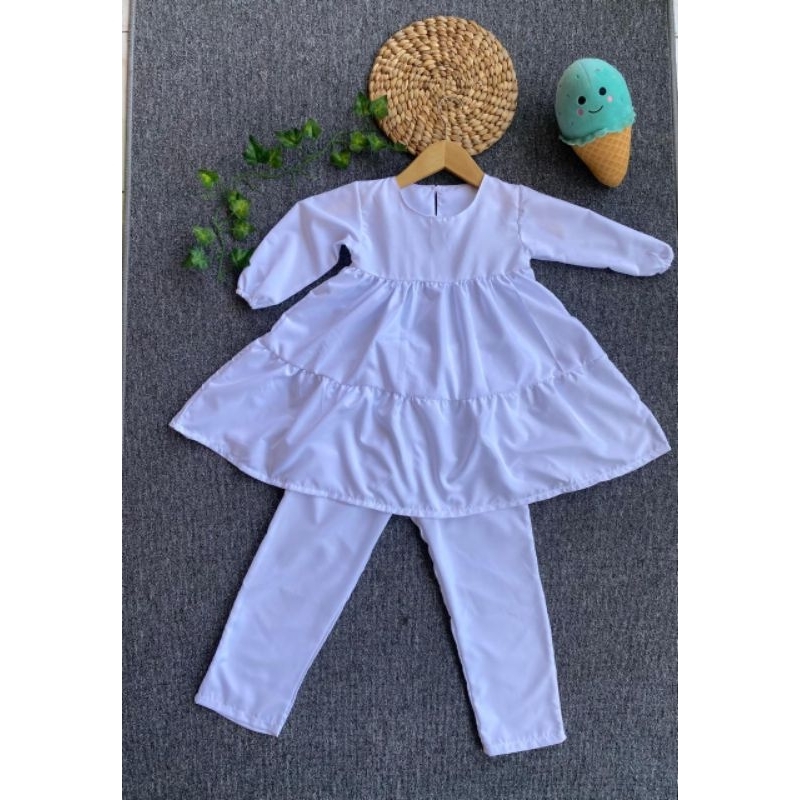 SETELAN TUNIK ANAK PUTIH BAJU MANASIK HAJI ANAK 1-9 TAHUN