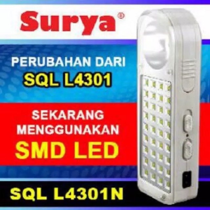 SURYA Senter Super LED  Lampu Emergency 36 SMD LED SQL L4301N / L 4301 N 4V 2000mAh Tahan 6 Jam