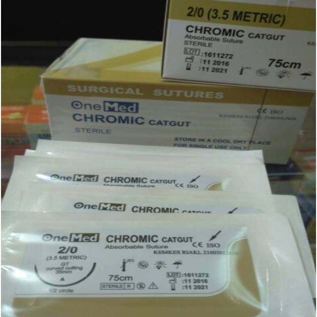 Catgut Chromic 2/0 OneMed / Benang Jahit Chromic 2/0 + Jarum OM