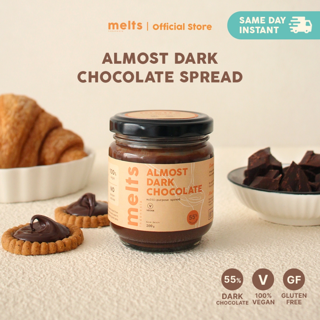 

⁠INSTANT/SAME DAY - Melts Almost Dark Chocolate Spread 55% 200g | Selai Cokelat Plant Based Vegan untuk Roti