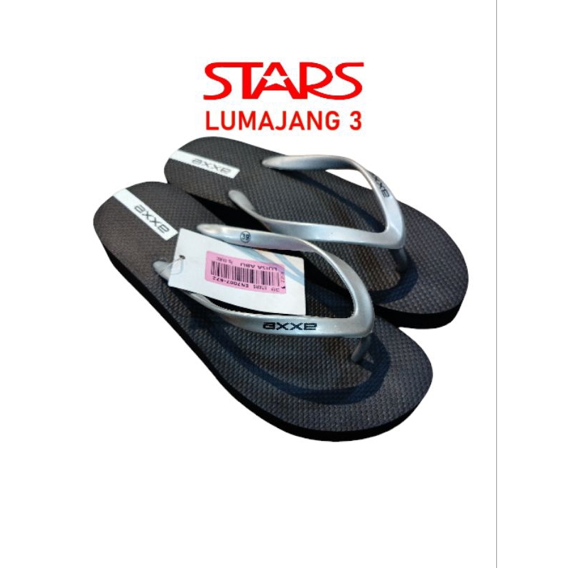 Sandal casual/karet cewek jepit axxe Luisa hitam & abu (size chat dlu ya)