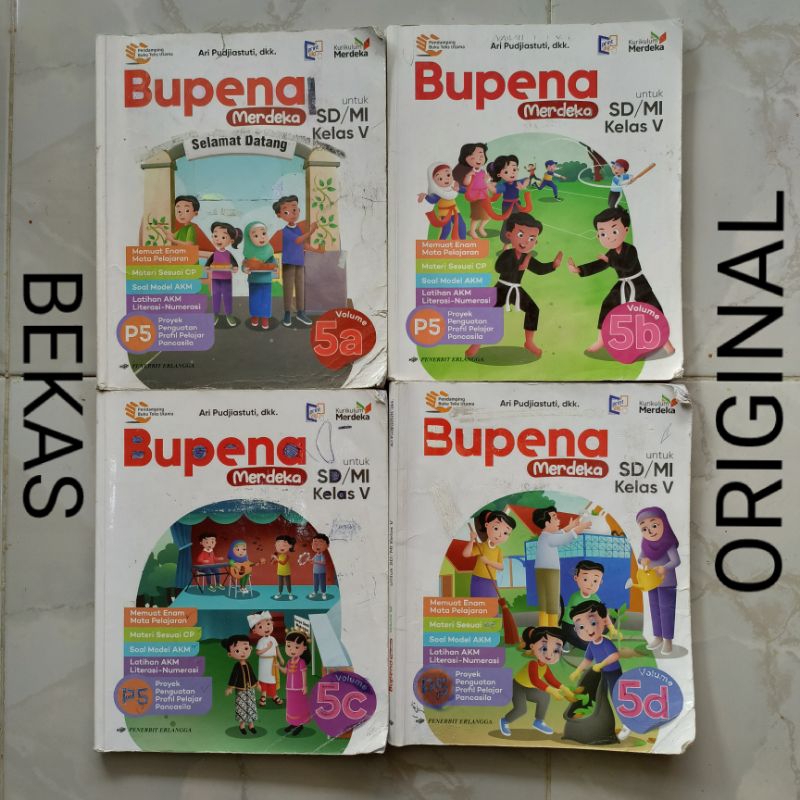 ( BEKAS ) ( ORIGINAL ) BUKU BUPENA VOLUME 5A 5B 5C 5D KELAS 5 V SD MI PENERBIT ERLANGGA KURIKULUM ME