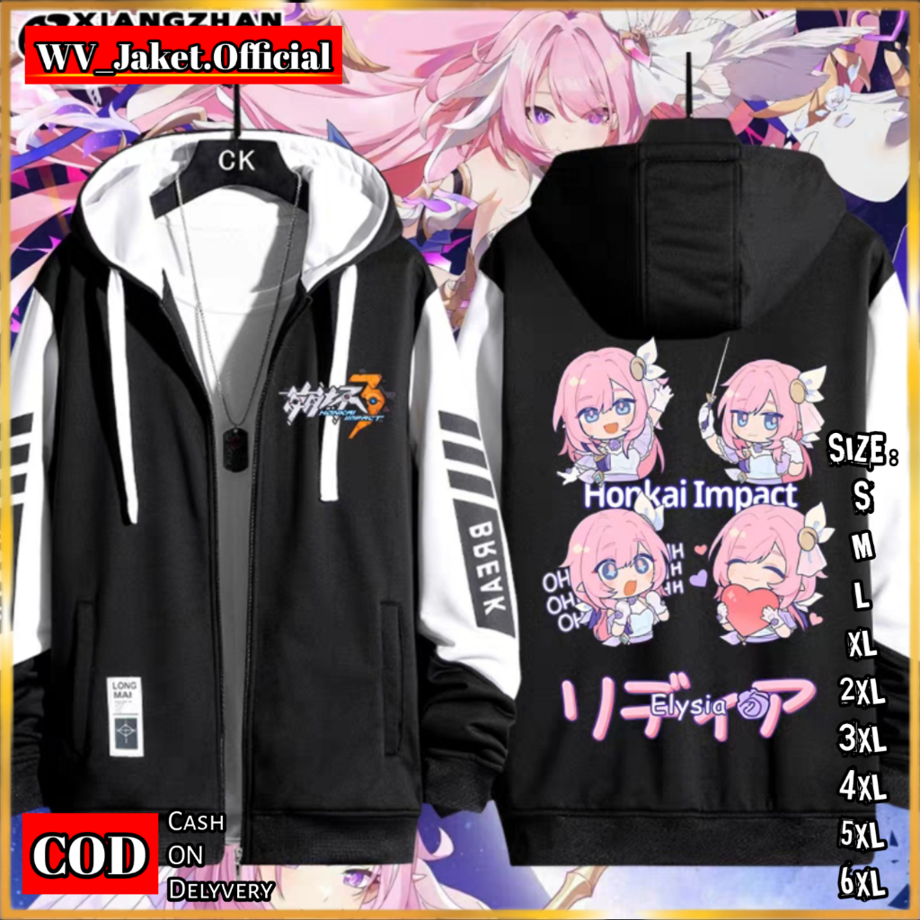 WareVisible Jacket Hoodie ZIPPER ELYSIA HONKAI Oversize Korean Style Unisex Premium FLEECE