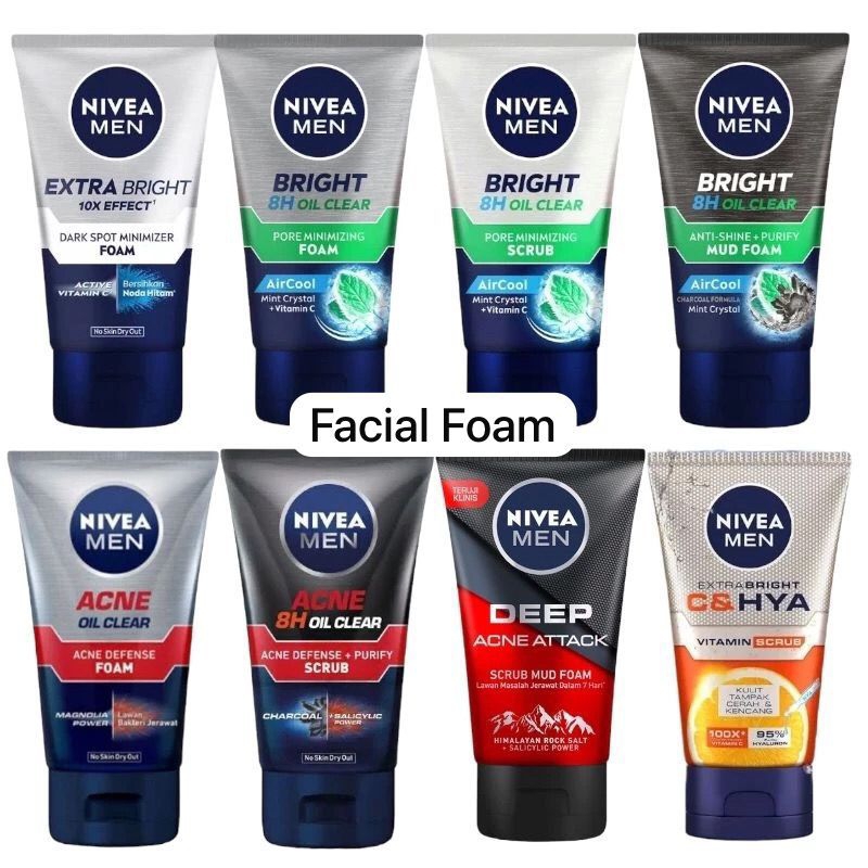 NIVEA MEN Series Facial Wash 100ml - Facial Foam Extra White Bright Dark Spot Minimizer Foam 100ml S
