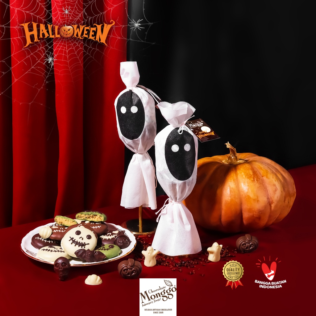 

Chocolate Monggo | Halloween Chocolate Little Ghost Mix Chocolate & Biscuit 70g | Hadiah Anak Coklat Pocong