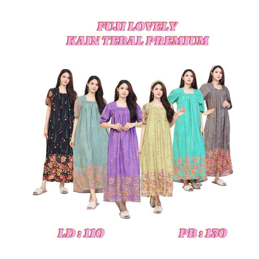 Daster Panjang Wanita Terbaru Long Dress Fuji Lovely Rayon Premium Tebal Model Karet Dada Lengan Pen