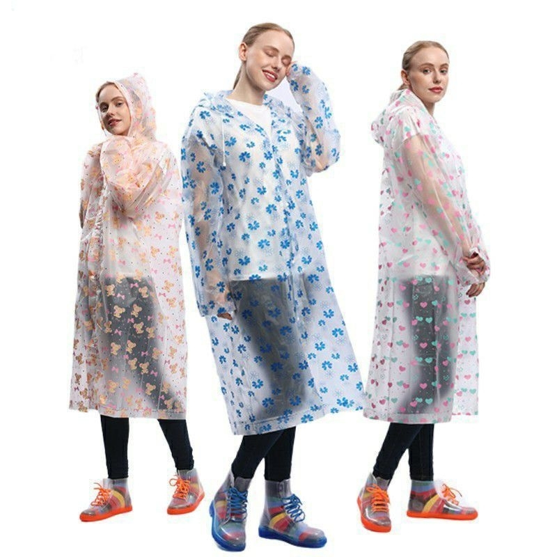 Jas Hujan Terusan Eva Transparan Motif - Mantel Mantol Pria Wanita Motif/Polkadot