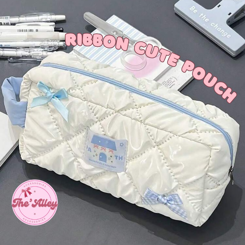 

The Alley Pouch Makeup Pencil Case Ribbon Pita Biru Coqquete Serbaguna {PM16-SB-5}