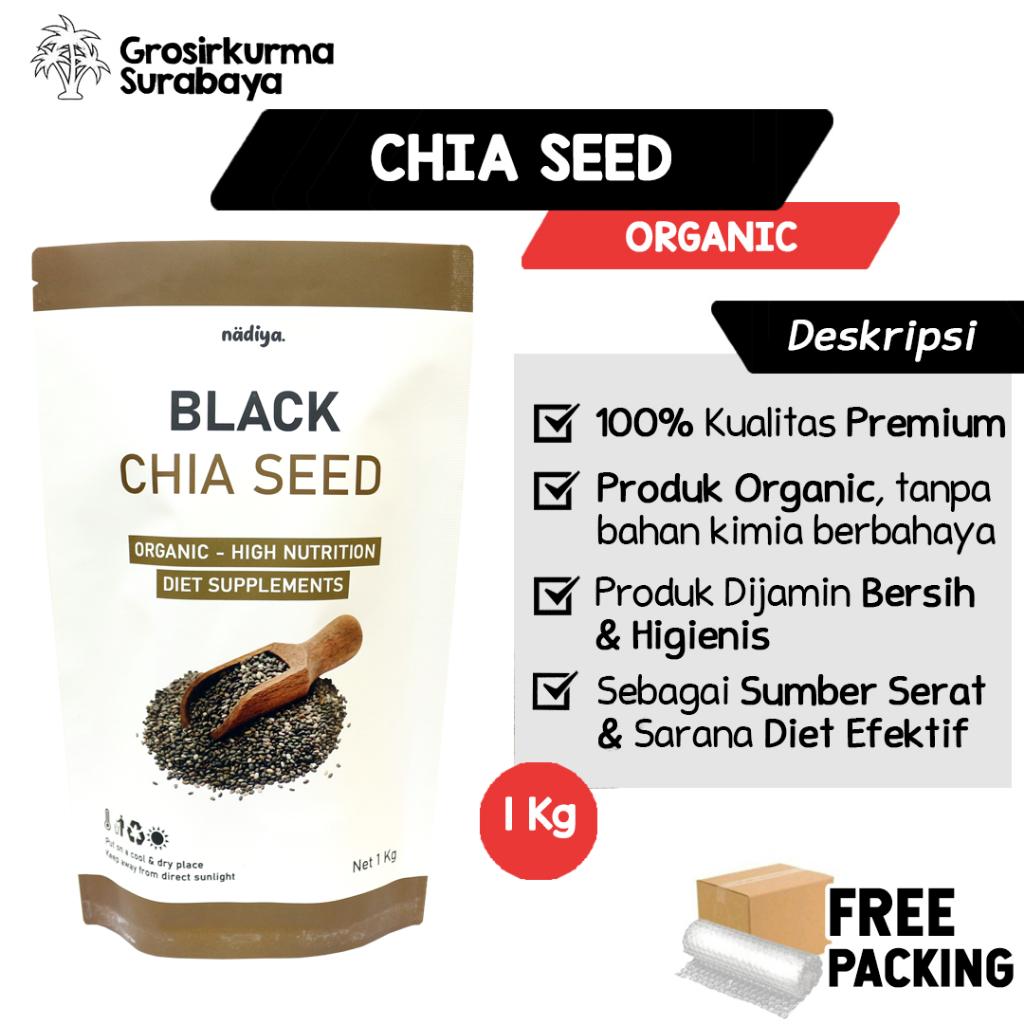 

Nadiya CHIA SEED Premium 1Kg Asli Mexico Organic Kaya Serat Nutrisi Gizi Untuk Suplemen Diet Keto