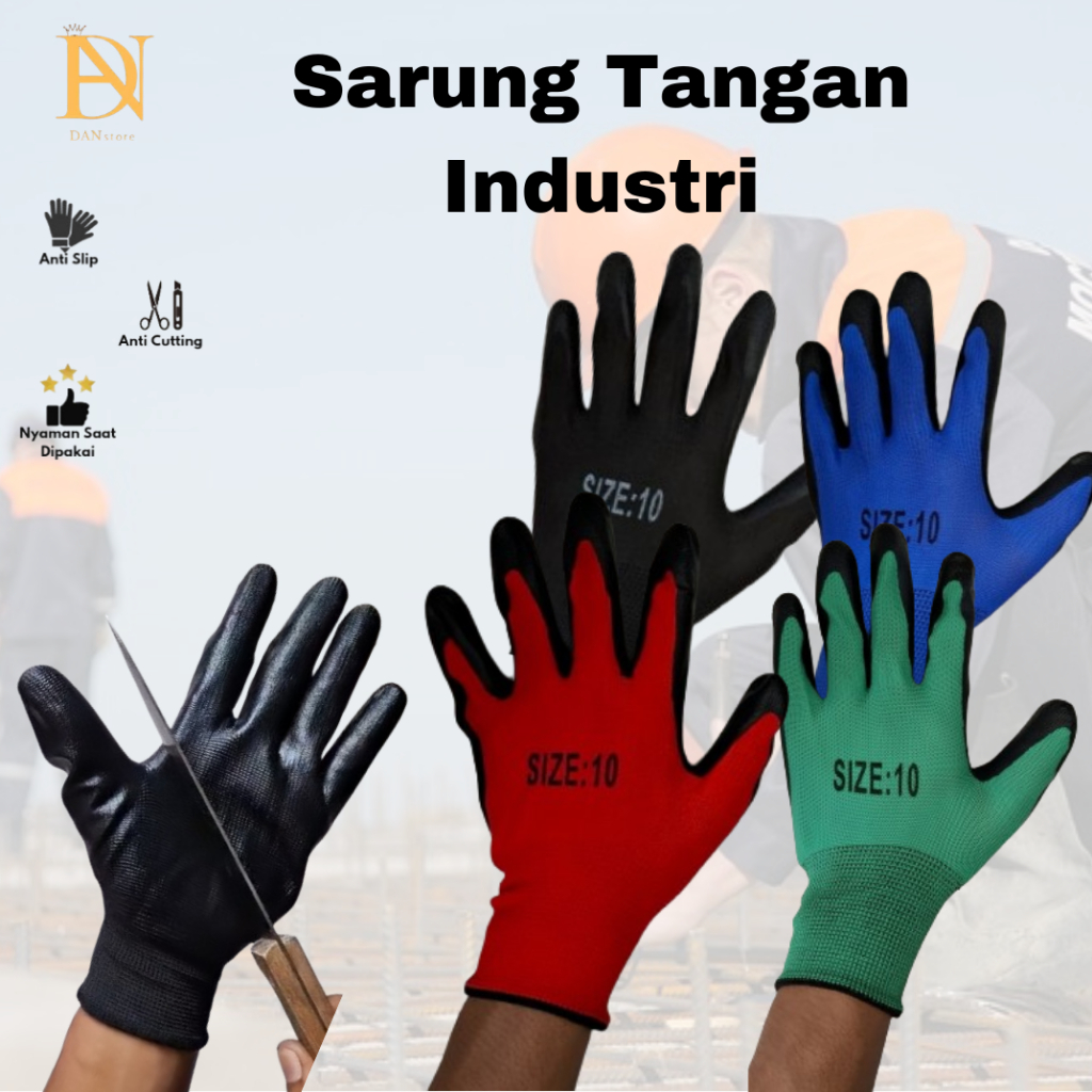 SARUNG TANGAN PALM FIT/SARUNG TANGAN SAFETY KARET/SARUNG TANGAN KOMBINASI KATUN LATEX ANTI SLIP/SARU
