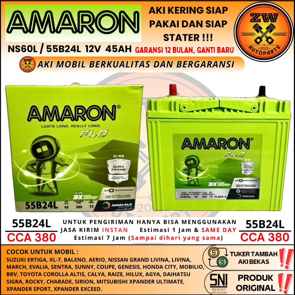 AKI MOBIL BRV, MOBILIO, BRIO, CALYA, SIGRA NS60L / 55B24L AMARON HILIFE ORI