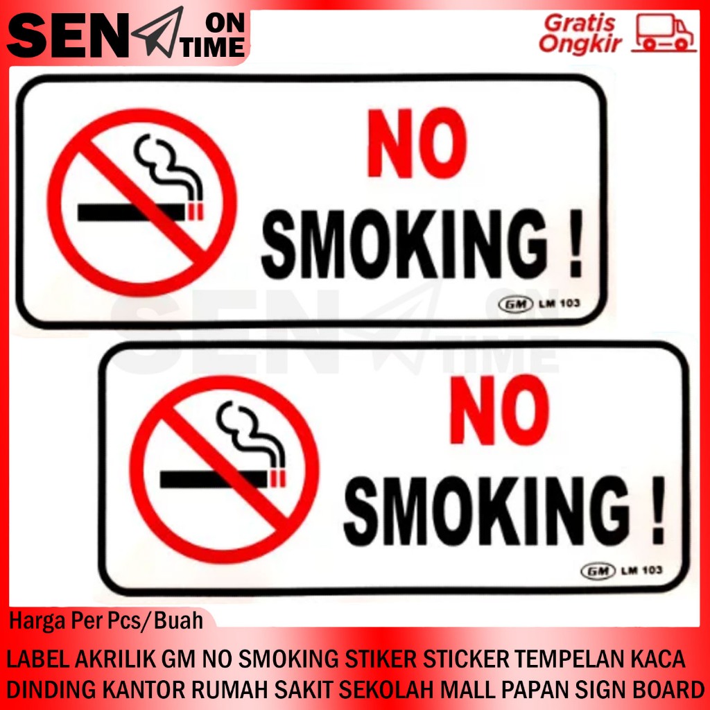 

Stiker GM No Smoking Petunjuk Papan Akrilik Sign Dilarang Merokok Board Tulisan Ruangan Akerilik Larangan Acrilyc Kuat Tempel Kaca Label Lengket Double Tape Gantung Rumah Kantor Toko