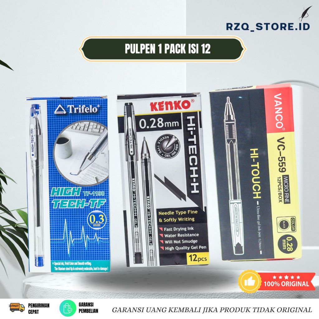 

1 PACK ISI 12 PCS PULPEN HI TECH TRIFELO / PULPEN KENKO / PEN HITEC VANCO RZQ STORE ID