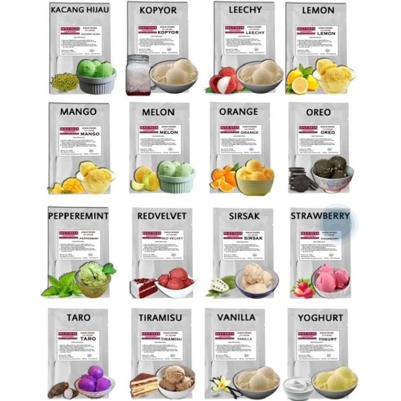 

Bubuk Ice Cream / Bubuk Es Krim 500 gram Varian Rasa / Bubuk Ice Cream Murah Batavia / Bubuk Soft Ice Cream / Bubuk Hard Ice Cream Batavia / Bahan Ice Cream Batavia