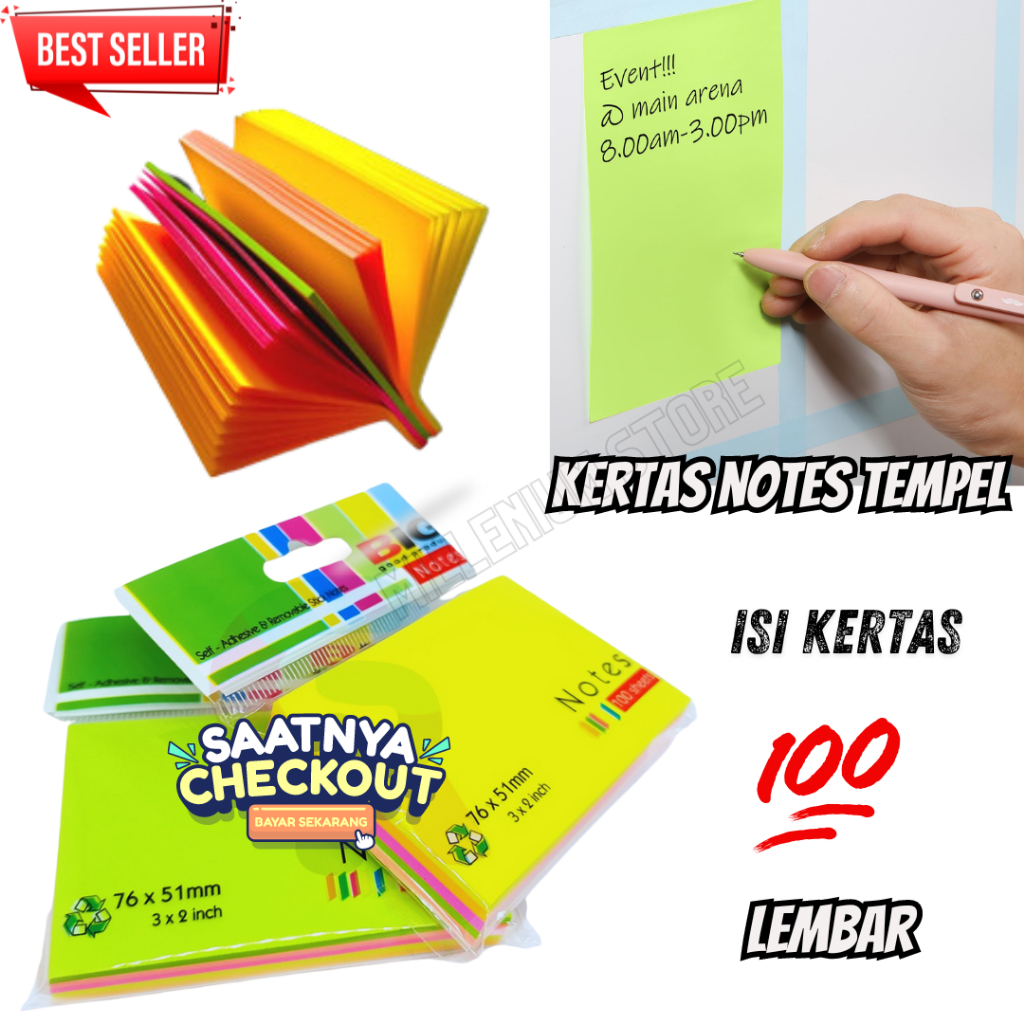 

Sticky Notes Warna 76x76 mm / Stick Note 1 Bks (100 Lbr) / Kertas Memo Tempel - Duta Gemilang