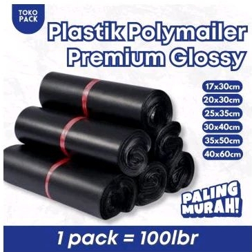 

plastik packing polymailer premium glossy hitam