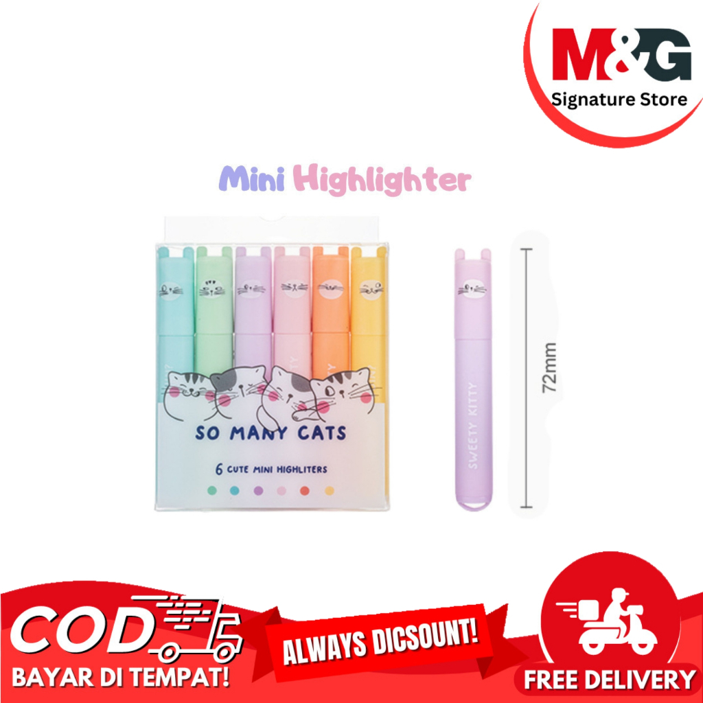 

Highlighter Text liner Mini M&G So Many Cats 6 Warna Pastel Penanda Buku Tulis Lucu #AHM22575 – Set