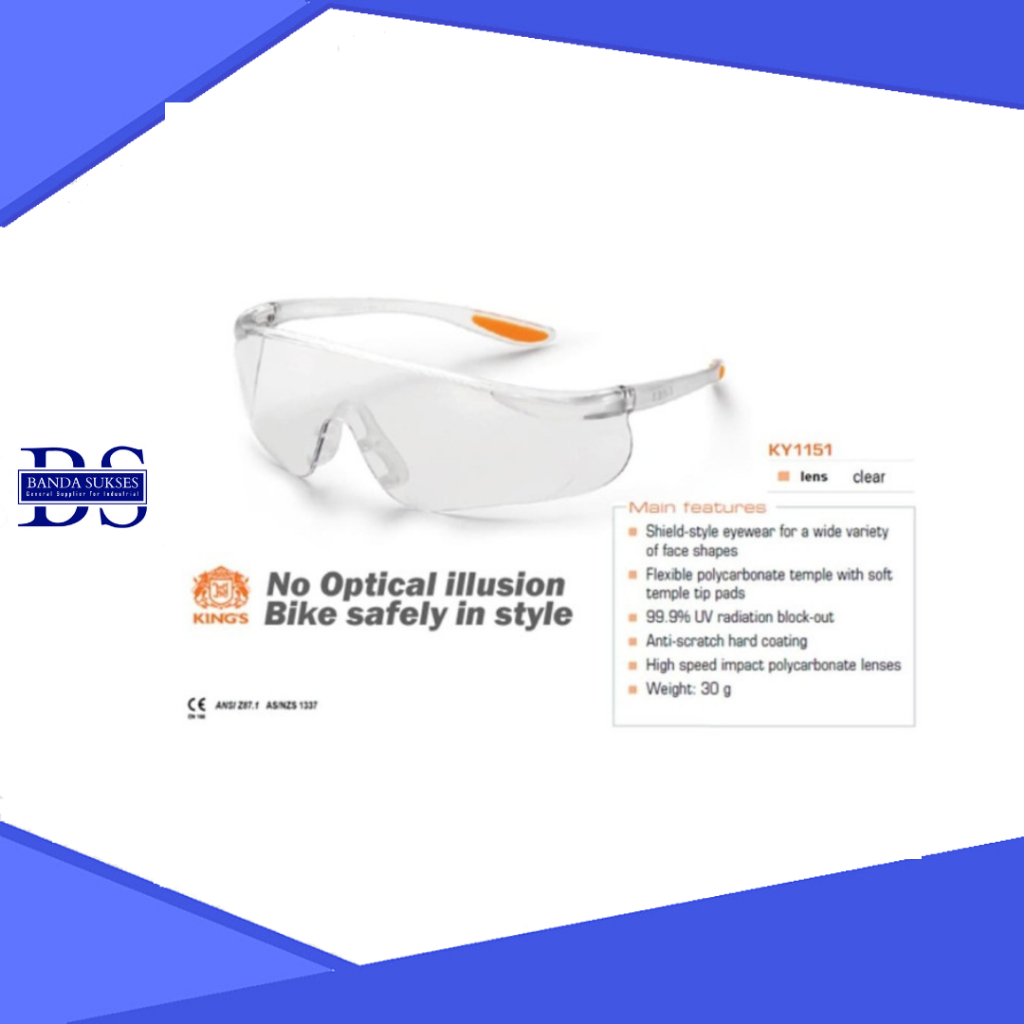 King's Ky1151 Safety Glass Clear Kacamata Safety Kings KY1151