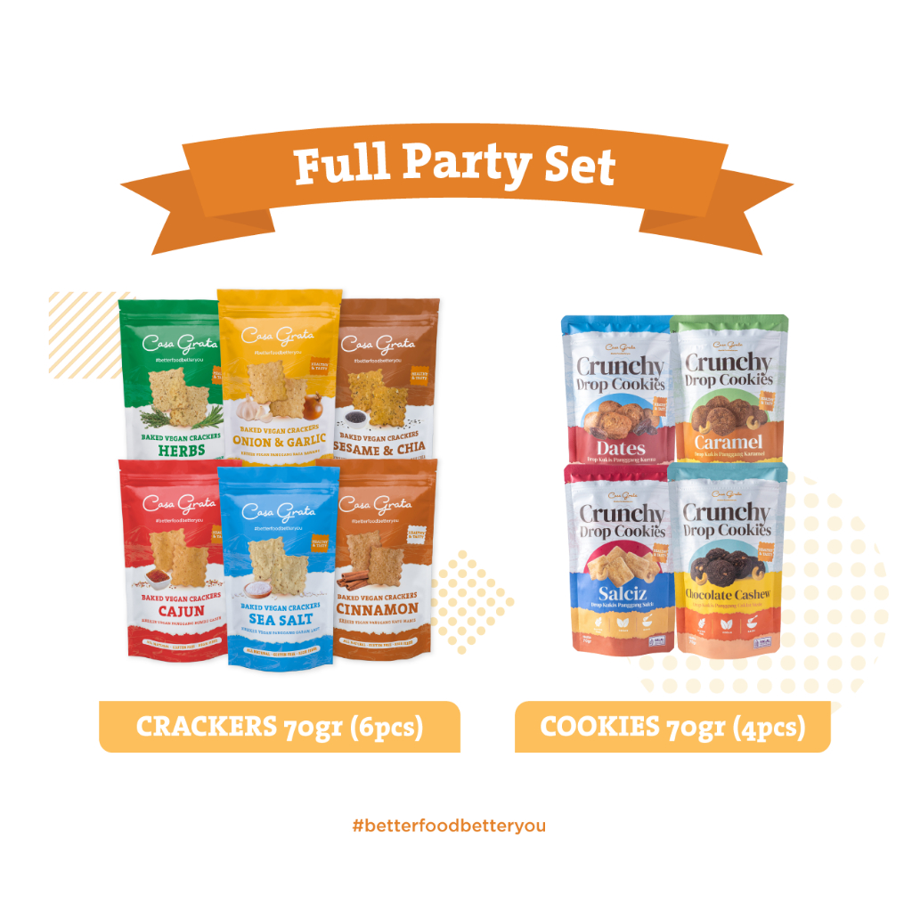 

Full Party Set of 10 Casa Grata @ 70 gram (6 Crackers + 4 Cookies) Gluten Free, Vegan, and Baked