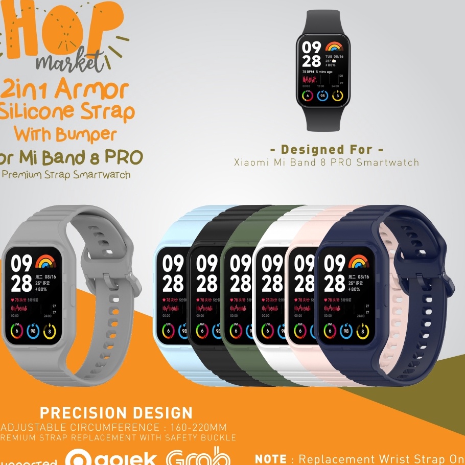 BRAND Armor 2in1 Strap Bumper for Mi Band 8 PRO Tali Silicone Rubber Karet dengan Cover Case Silikon