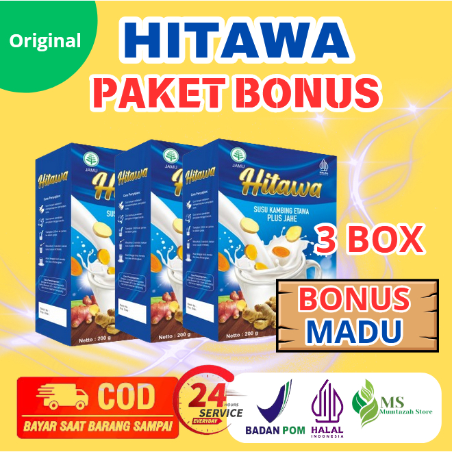 

[ PAKET 3 BOX HITAWA GRATIS MADU ] [ BISA COD + GARANSI ] HITAWA Susu Kambing Etawa Plus Herbal Jahe Kunyit Temulawak Mengatasi Nyeri Sendi Lutut Pinggang Rematik Asam Urat Kolesterol