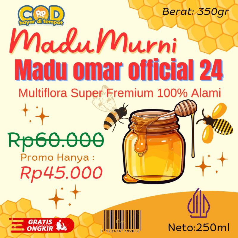 

[COD] Madu Sehat Omar24, 350gr Madu Asli Murni 100% Multiflora Super Fremium Alami Raw Honey