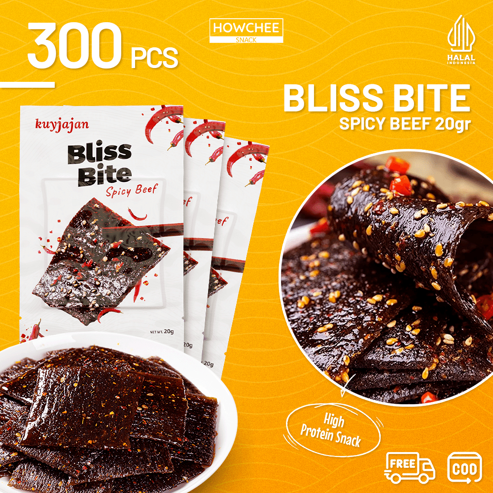 

[FREE GIFT] Howcheesnack - [Halal] [300 pcs] Snack Bliss Bite Spicy Beef 20gr Camilan Pedas Food | Latiao Halal