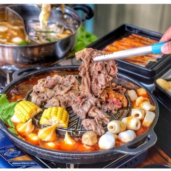 Paket Terbaik  KHPanggangan BBQ Grill Plate  Panci Shabu 2in1  Alat Panggangan BBQ
