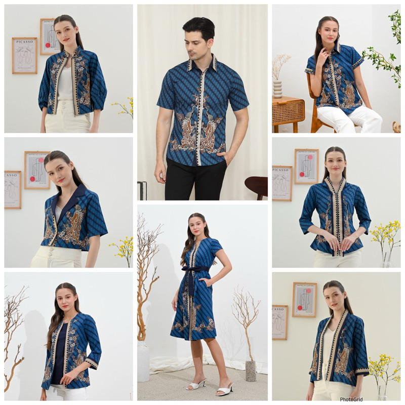 Couple batik wanita pria modern / Sarimbit batik biru navy kekinian / Batik kelurga cowok cewek NAVY