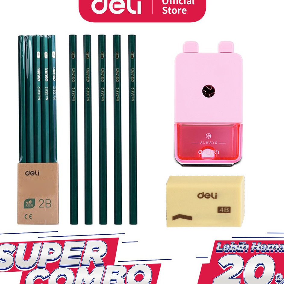 

Promo Stok Deli Combo Set 2 1pcs Pensil 2B 3pcs Penghapus Rautan Putar