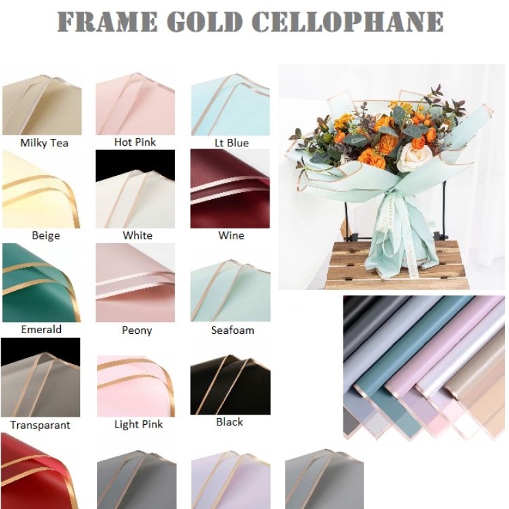 

Baru Termurah Per pack 2lbr Flower Wrapping Frame Gold CellophaneKertas Bunga