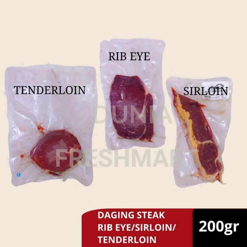 

DAGING STEAK SIRLON/TENDERLOIN/RIBEYE 200GR MEAT DAGING STEAK