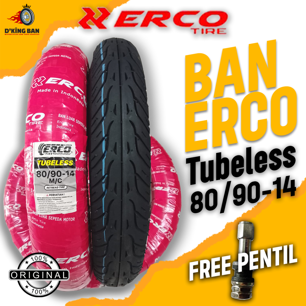 Ban Motor Matic ERCO ukuran 80/90-14 Tubeless Ring 14