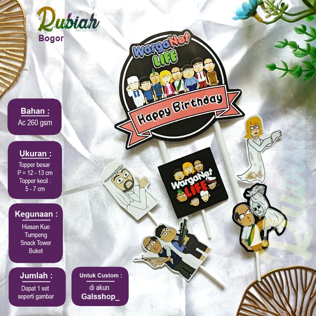 Custom Nama Foto Topper cake Karakter Warganet Hiasan Kue Ulang Tahun Snack Tower Buket Tumpeng
