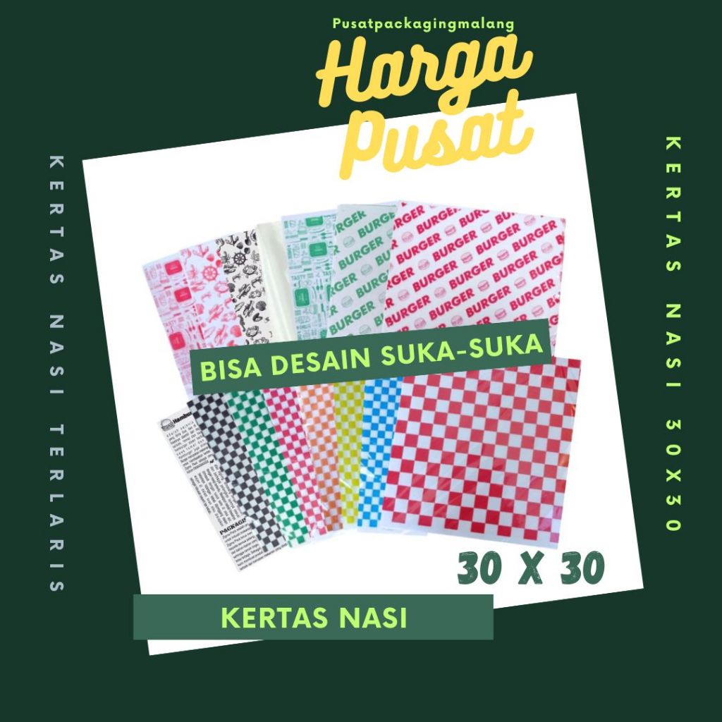 

Kertas Nasi Printing 30x30 | Foodgrade | KFC | Paper Wrap | Burger | Packing Kebab | laminasi