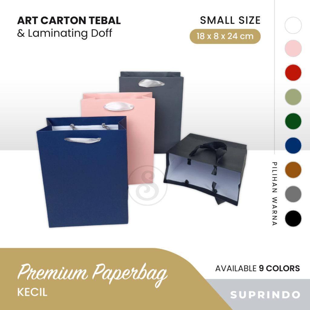 

Paper Bag Premium / Kantong Kado KECIL TEBAL uk. 18 x 8 x 24 cm