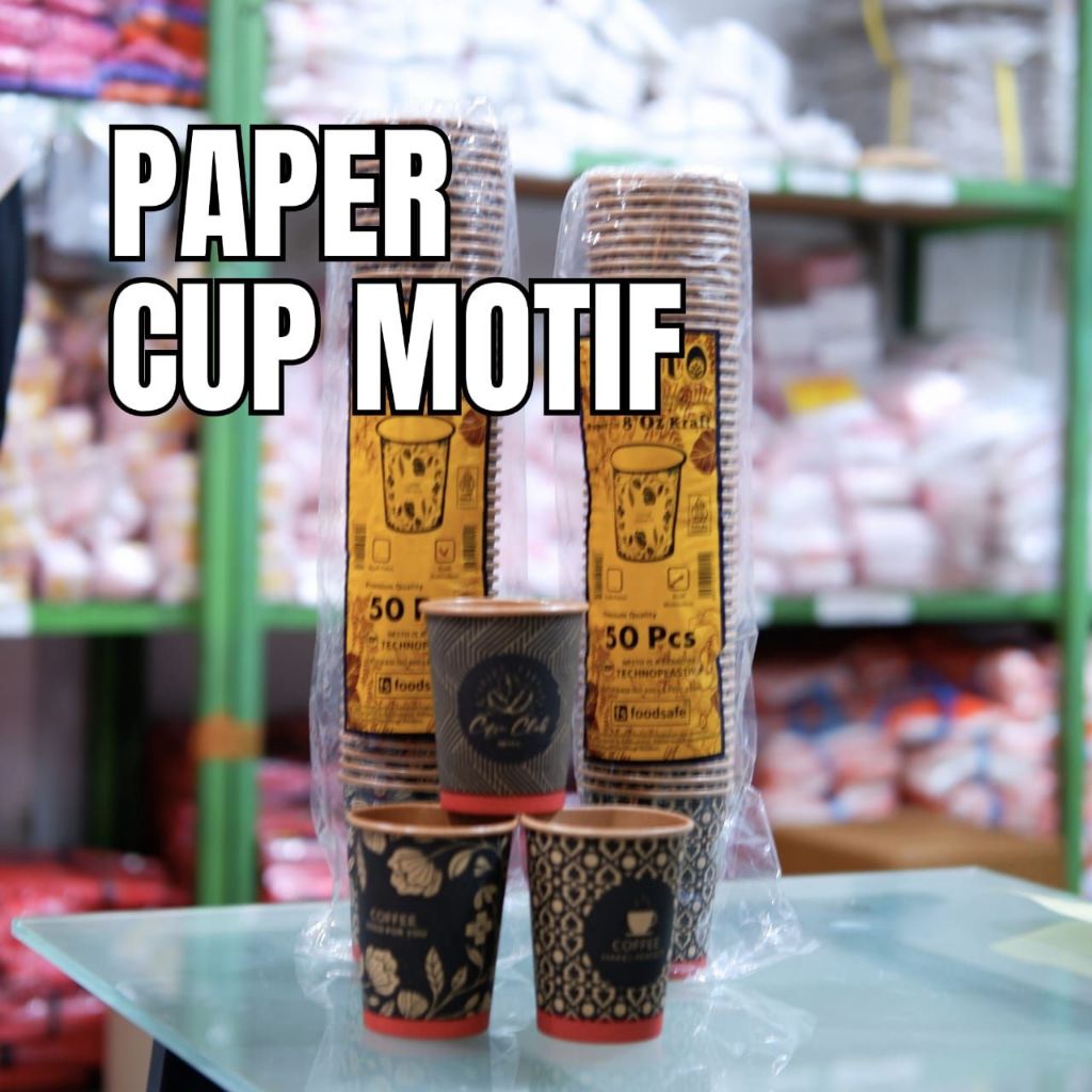 Paper Cup Motif dan Polos Kraft 8 oz / Gelas Kopi Kraft isi 50 pcs NESTO / Tanpa Tutup