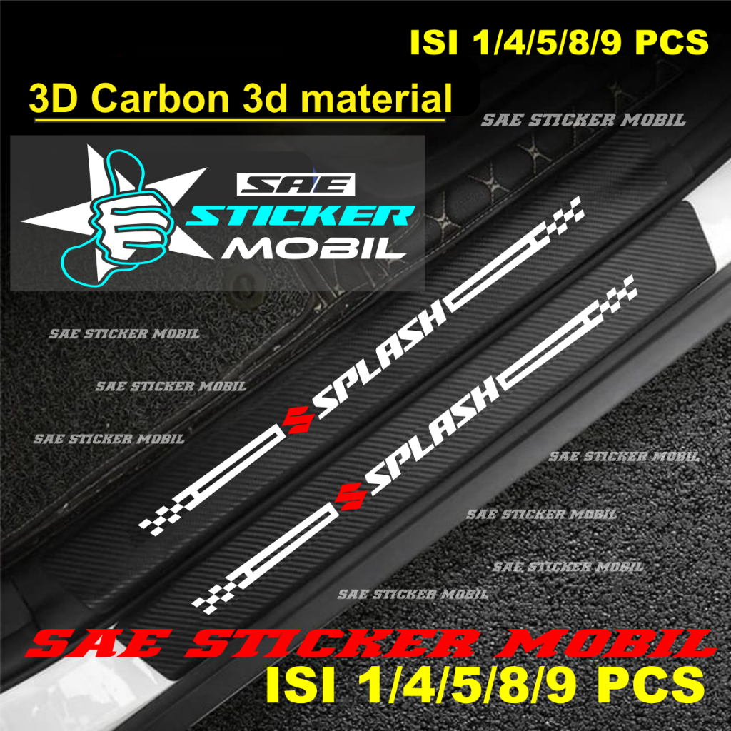 9PCS sticker carbon 3d mobil suzuki splash stiker sill plate karbon 3d mobil splash