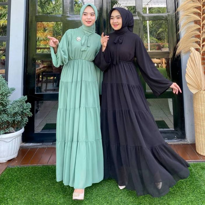 SHENA DRESS CERUTY REMPEL 3 TINGKAT - GAMIS KONDANGAN - SERAGAMAN PESTA - GAMIS CERUTY MEWAH