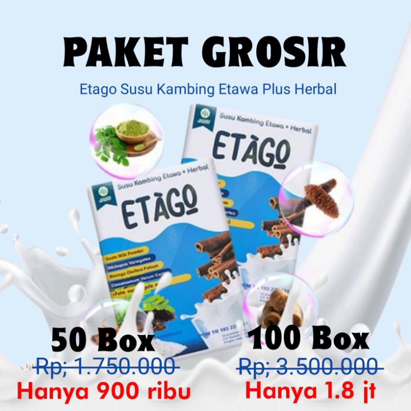 

Paket Grosir Etago Susu Kambing Etawa Plus Herbal 50 dan 100 box