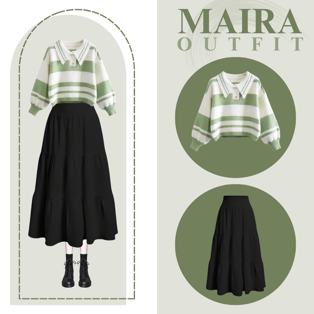 OOTD Korean Style Wanita Kekinian | Sweater + Rok Ruffle | FC012
