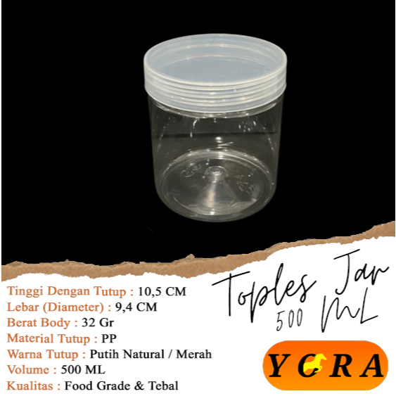 Toples Jar 500ml plastik / 500gr / toples jar cylinder 500ml / toples tabung 500ml / mika kue/ tople
