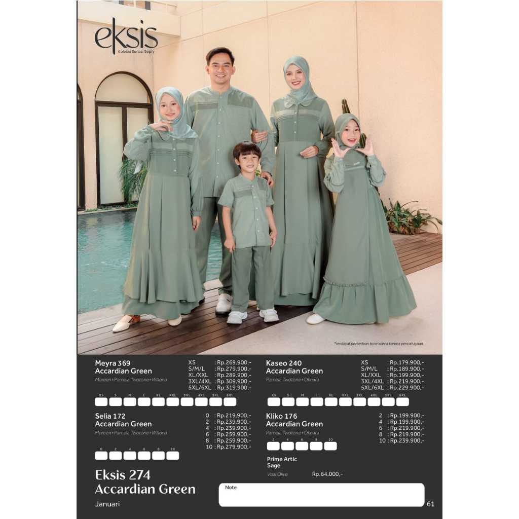 ( Sarimbit Seply Eksis 274 Accardian Green) Gamis Seply Meyra 369 Kaseo 240 Kliko 176 Selia 172