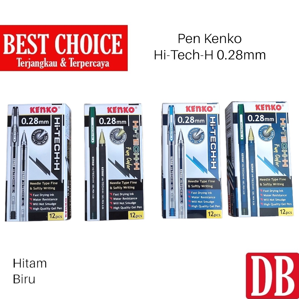 

KODE C44V Gel pen Pulpen Hitech Hitech Kenko 28mm HitamBiru 12 pcs