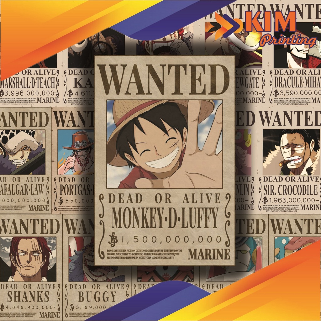 

STIKER POSTER WANTED "ONE PIECE" UKURAN A4