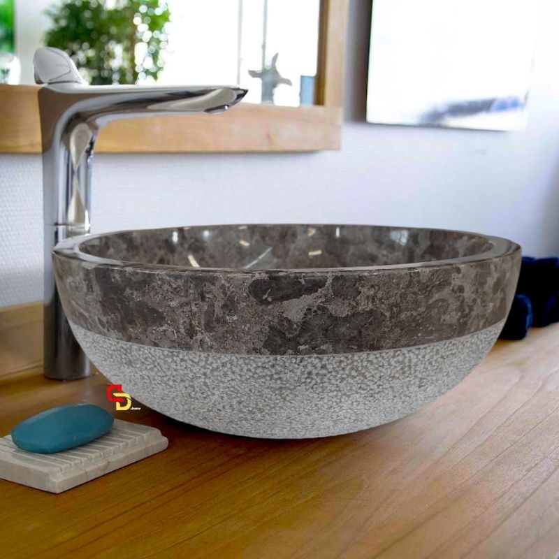 Wastafel cucitangan marmer model mangkok | Washbasin bowl hammer  polish  | kamarmandi | minimalis e