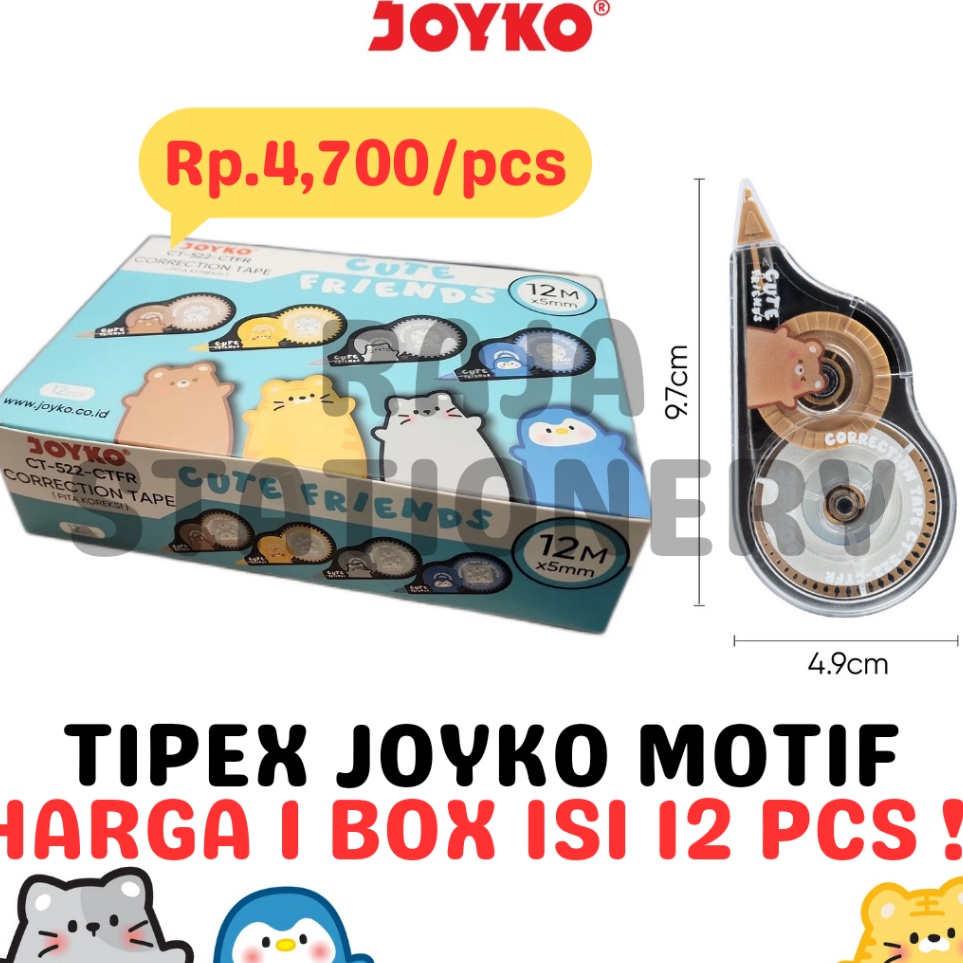 

KODE J65W JOYKO CORRECTION TAPE 12m TIPEX KERTAS JOYKO CT522 MOTIF 12PCS