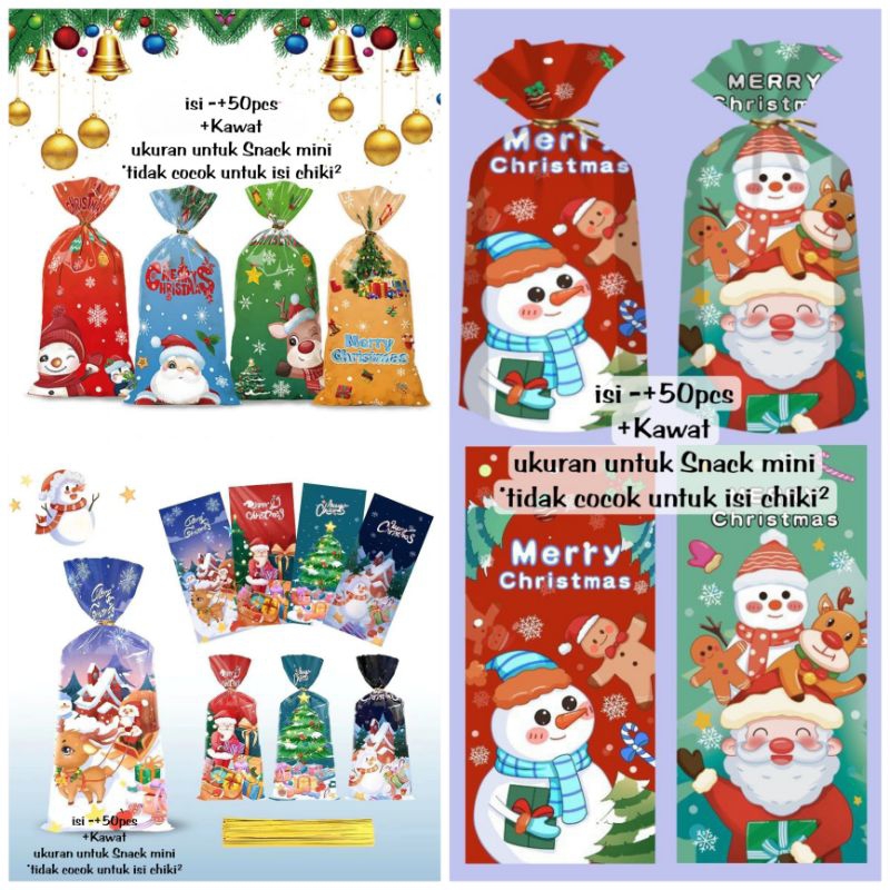 

50pcs PLASTIK COOKIES SOUVENIR NATAL MIX MOTIF CHRITSMAS SANTA CLAUS LUCU PS06