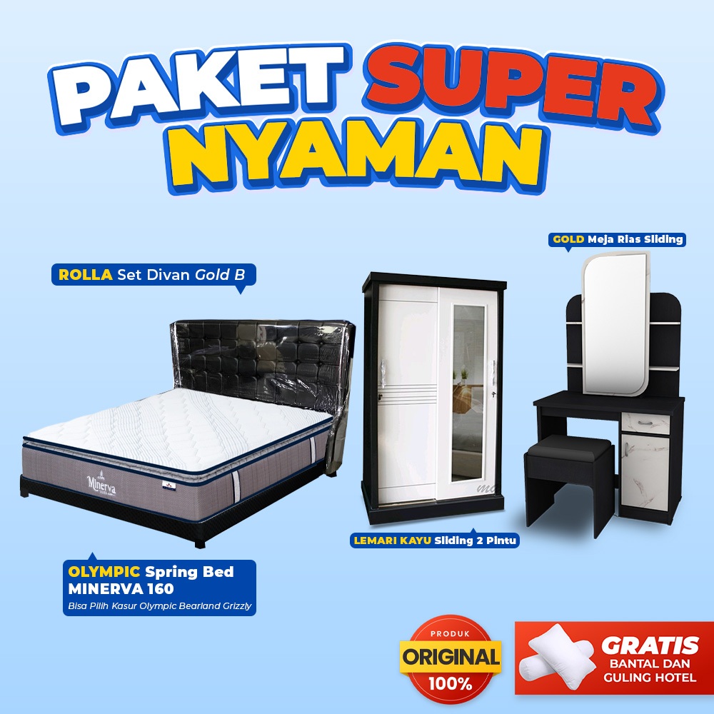 PASAMEBEL Paket Bundling SUPER NYAMAN Kasur Lemari Meja Rias